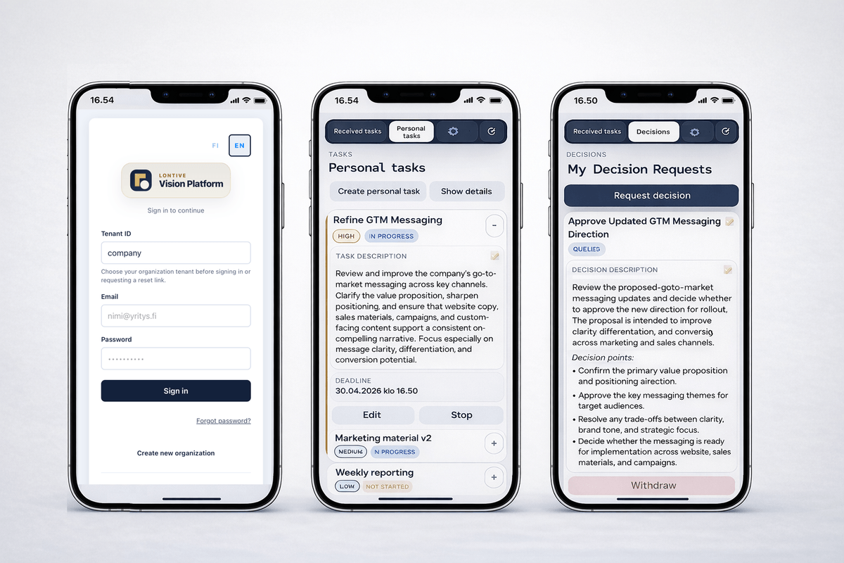 Vision Platform - Johtamisen työnkulkujärjestelmä